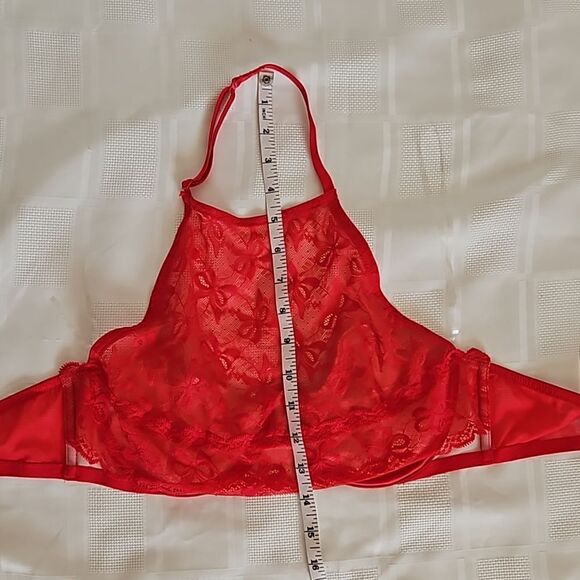 Victoria's Secert Women's Lace Underwire Halter Bralette 32DD Red - Picture 7 of 16